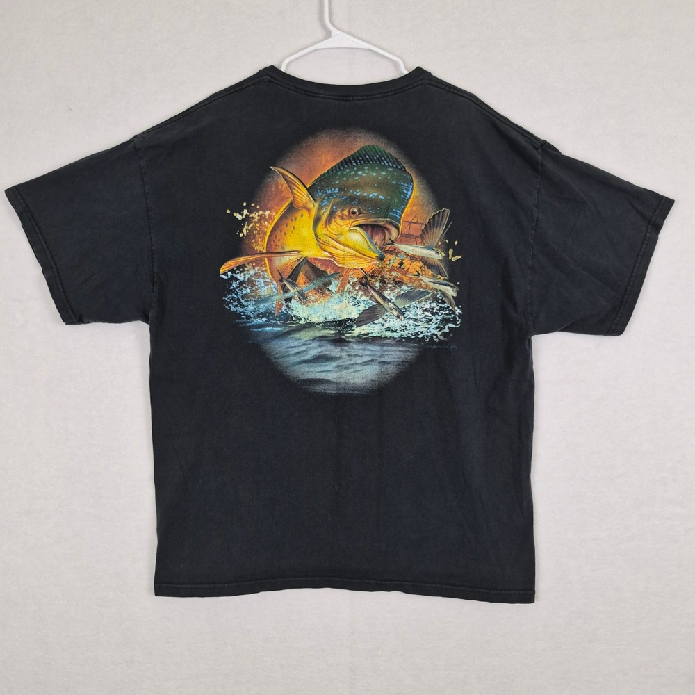 VTG Mahi Mahi Graphic Pocket Tee 2XL Delta Teach Lair Marina Hatteras NC Grunge